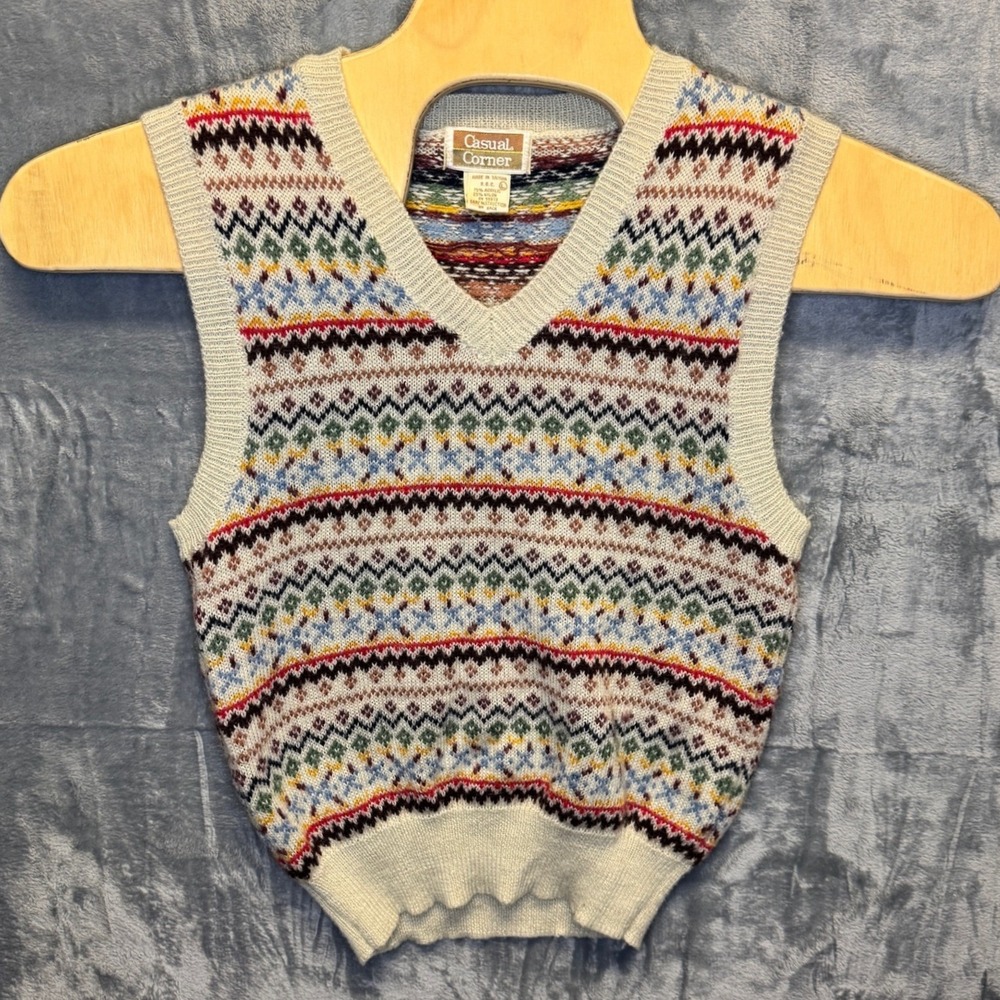 2076 | Casual Corner Vintage Boho Fair Isle Knit Sweater Vest Multi Women L
